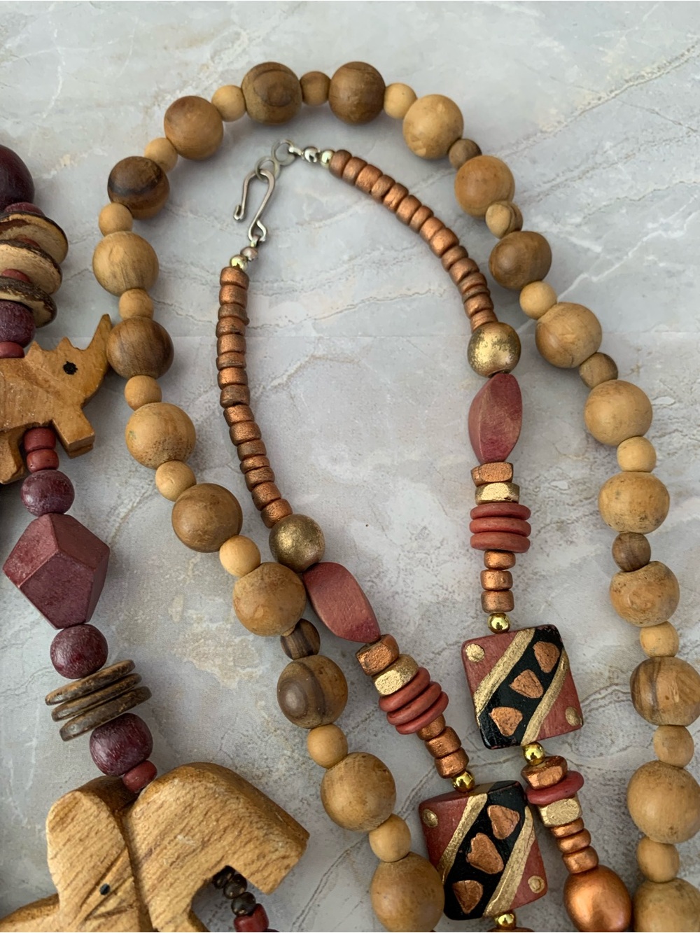 African Wood Beaded Safari Necklace Set of Five (5) - Picture 3 of 9